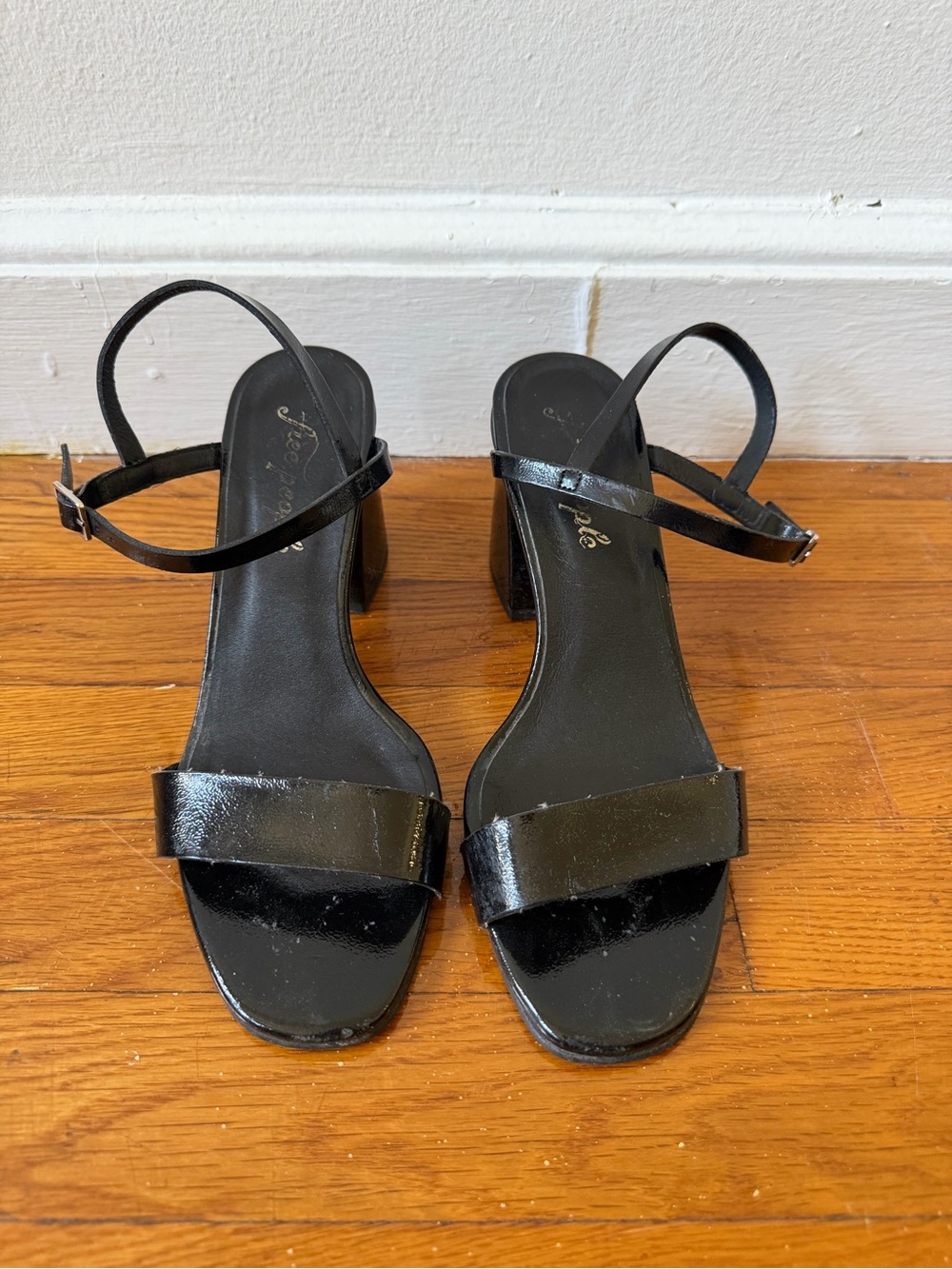 Black Strappy Block Heel Sandals - Free People - Picture 1 of 2